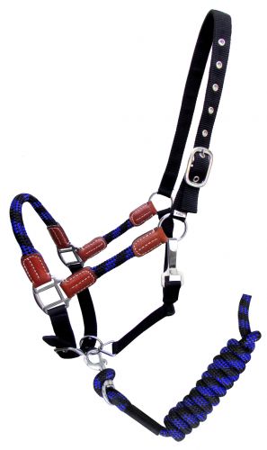 Showman Nylon halter and matching lead rope with leather accents #4